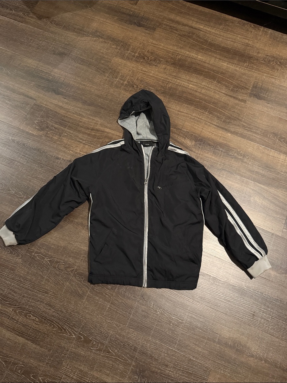 tek gear Black Hooded Windbreaker with Gray Trim size 14/16